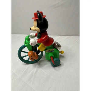 Disney Mickey Mouse Firefighter Wind-Up Toy on Tricycle 1990s Vintage Works